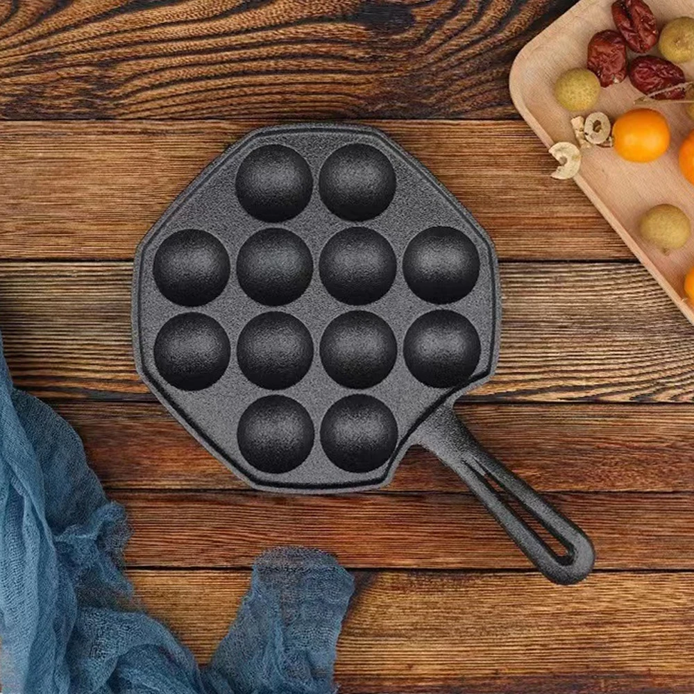 14 Holes Household Octopus Wok Cast Iron Uncoated Small Meatball Machine Commercial Baking Tray Shrimp Pulling Meatball Pot Mold