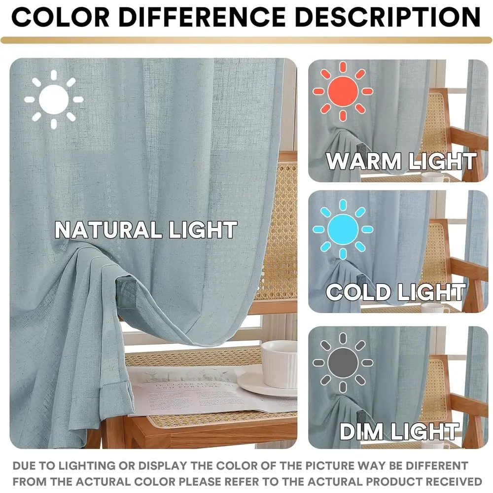Rideaux de ferme en lin avec cantonnière, 84 longs, bleu nuage, filtrage de la lumière, ensemble de 2 panneaux pour salon, salle à manger et chambre à coucher