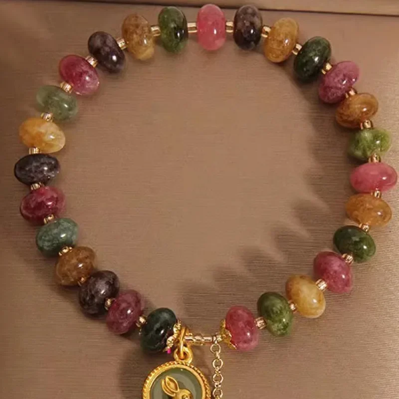 

British [Designer] Light Luxury Jade Color Tourmaline Bracelet Pendant Exquisite Niche Bracelet