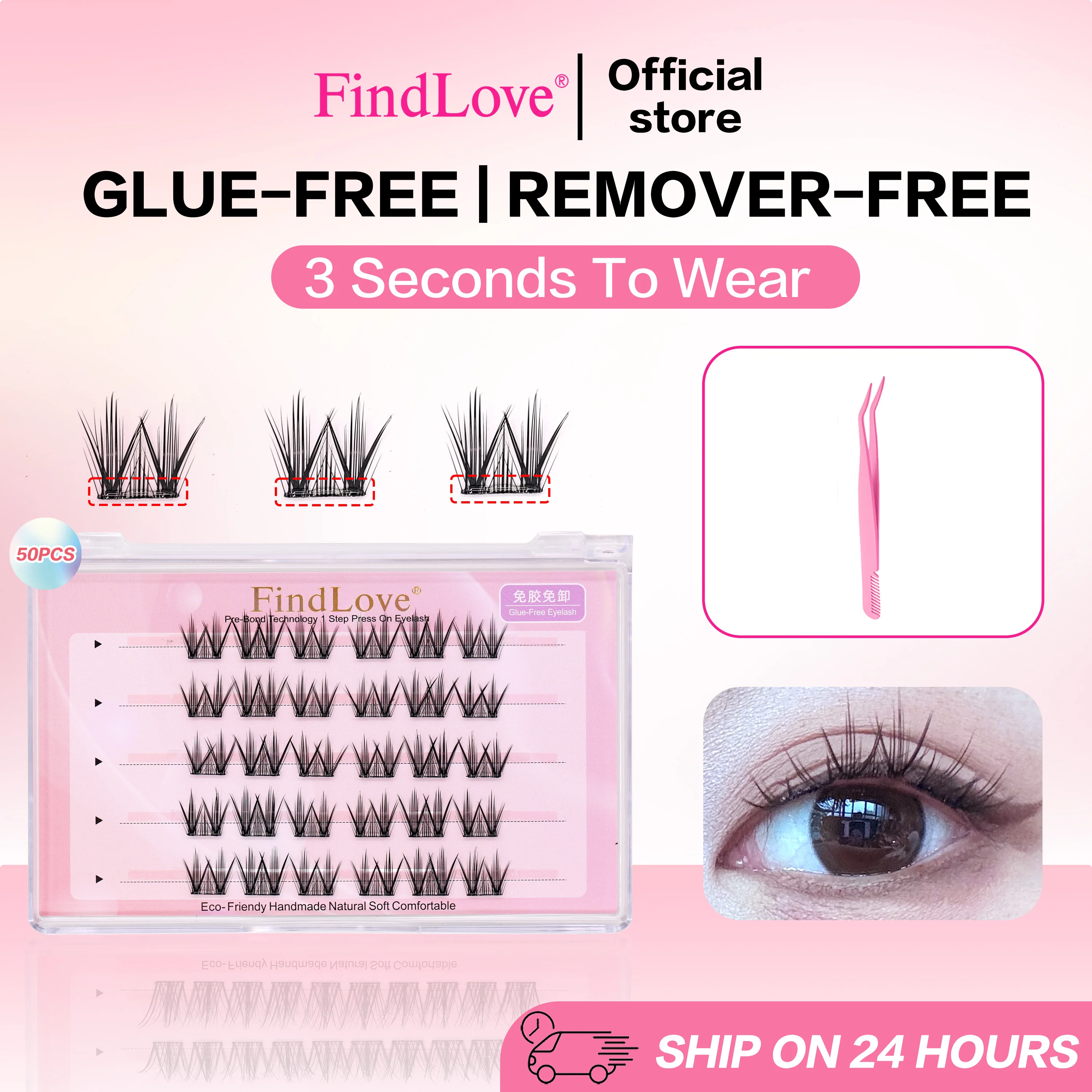 

[No Need Glue]Twin Roses Pre-Bond Technology No Glue Needed DIY Eyelash Self Adhesive Realistic Eyelash Reusable Natural