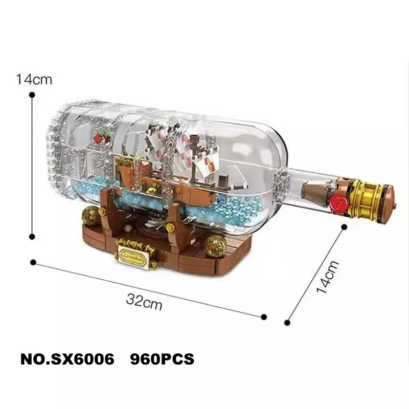 21313 클래식 Moc 모델 아이디어 병 표류 보트 빌딩 블록, 호환 가능한 92177 액션, 어린이 교육용 장난감 선물