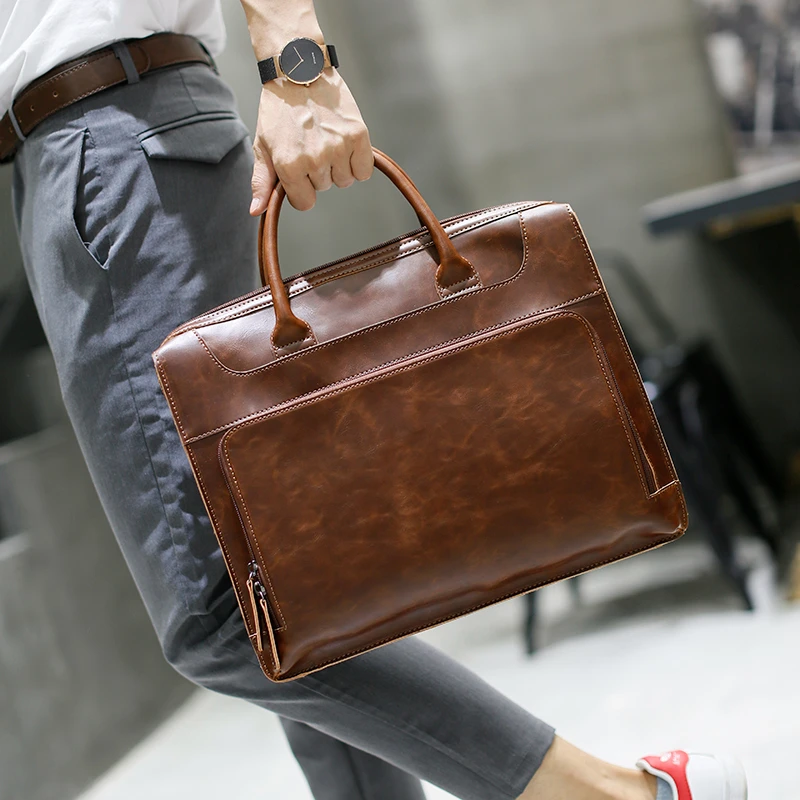 LEBSGE Retro Crazy Horse Pu Leather Men\'s Briefcase Handbag Messenger Business Men Tote Bags Man Casual Crossbody Briefcases