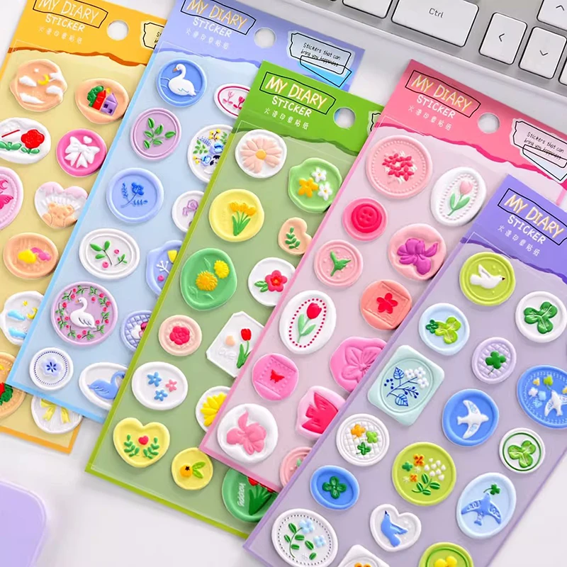 18pcs/set Kawaii Wax Stamp Stickers Envelopes Seal Sticker DIY Scrapbooking Journal Planner Decorations Korean Stationery office
