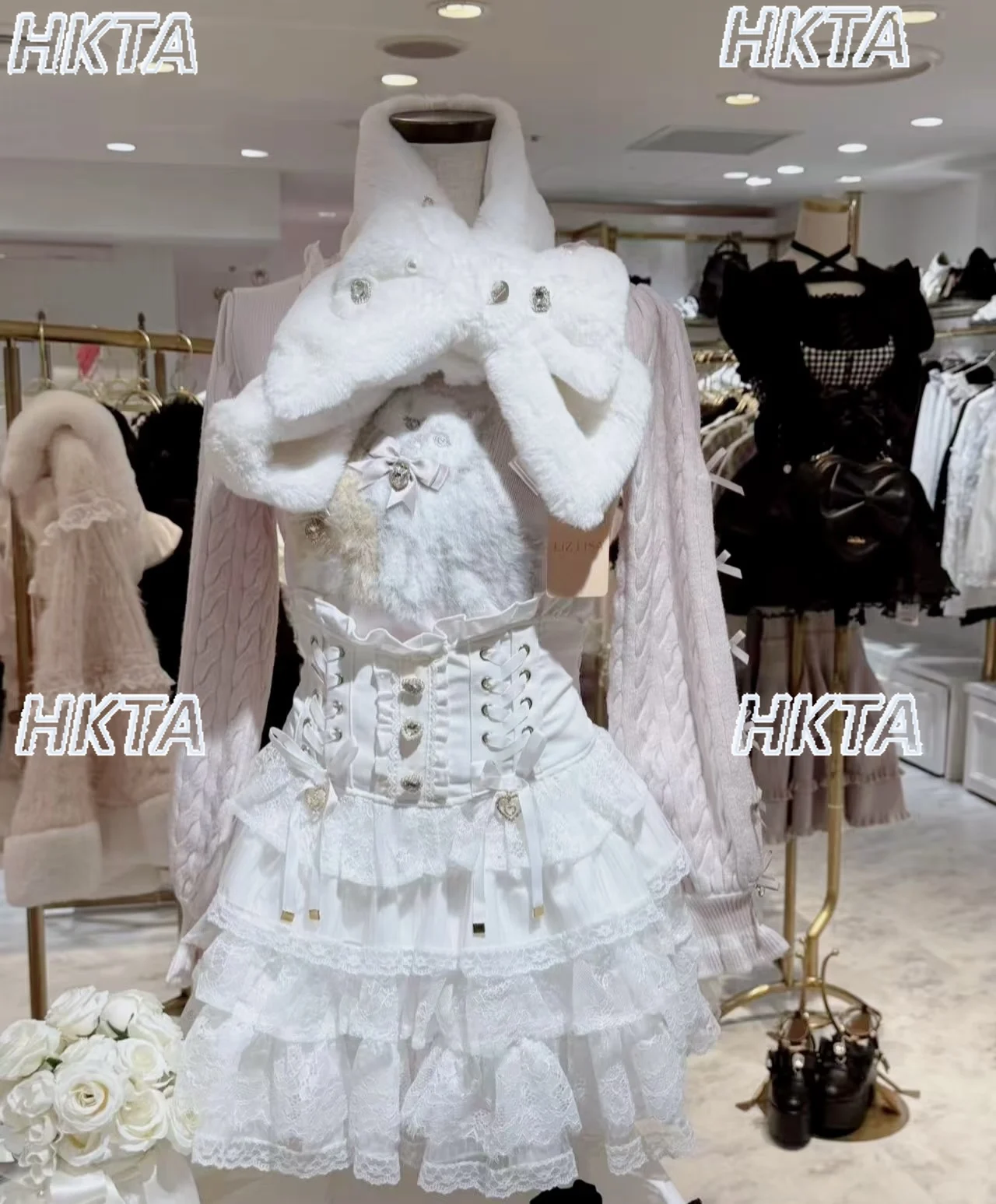 

Японская милая каскадная юбка для торта, белая, черная, женская мини-юбка в стиле Лолиты для девочек, универсальная плиссированная мини-юбка с высокой талией и стразами, бантом и кружевным ремешком