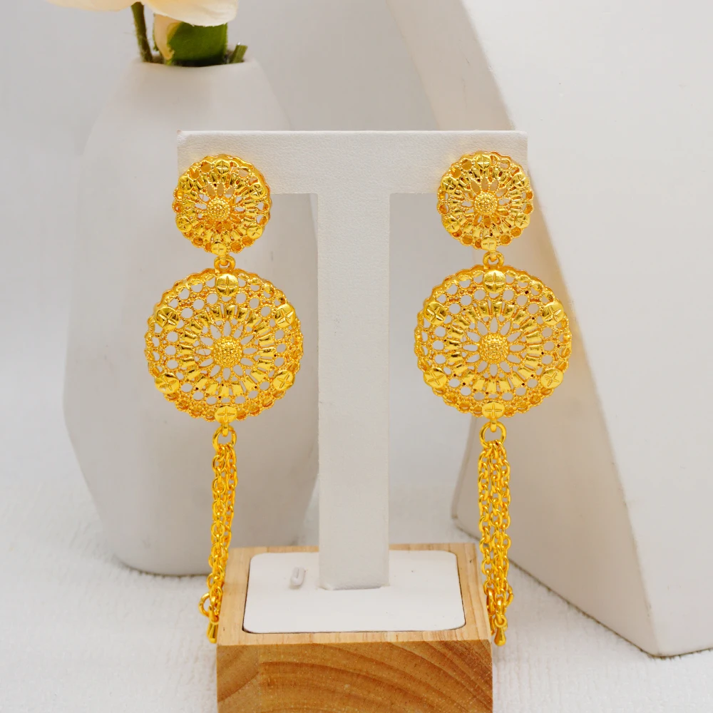 Trendy Gold Color Jewelry Sets Big Round Pendant Copper Earrings Sexy Jewelry For Women Young Lady Wedding Party Gifts