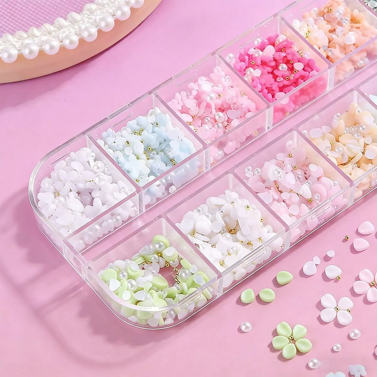 1 Box Mix Colorful Spring Five-petaled Flower Nail Material 3D Macaron Petal Pearl Alloy Caviar Decorations Manicure Accessories