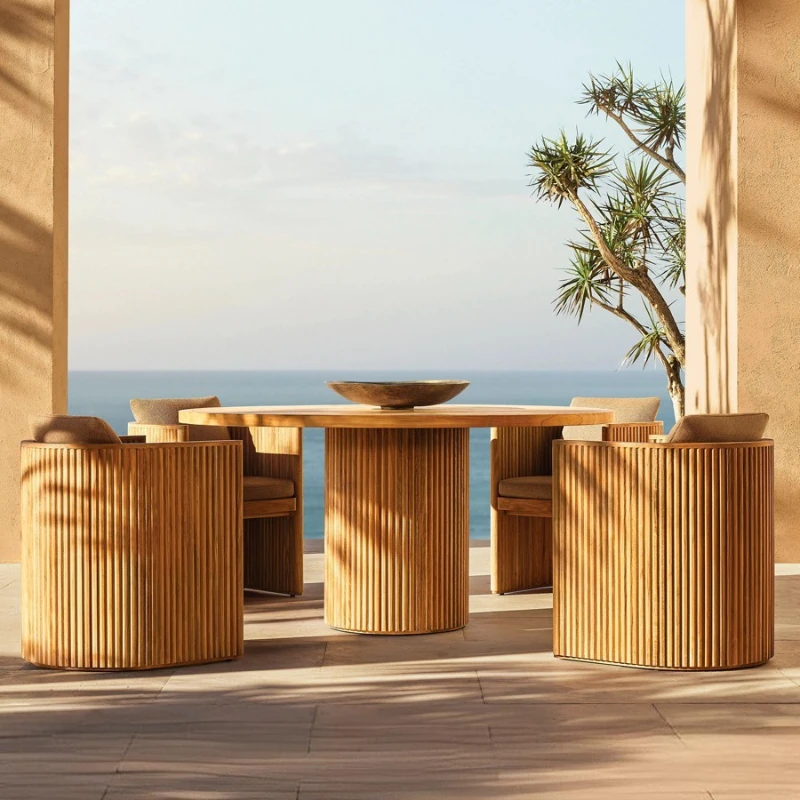 

Outdoor teak dining table courtyard outdoor solid wood tables and chairs waterproof and sunscreen hotel villa open-air outdoor