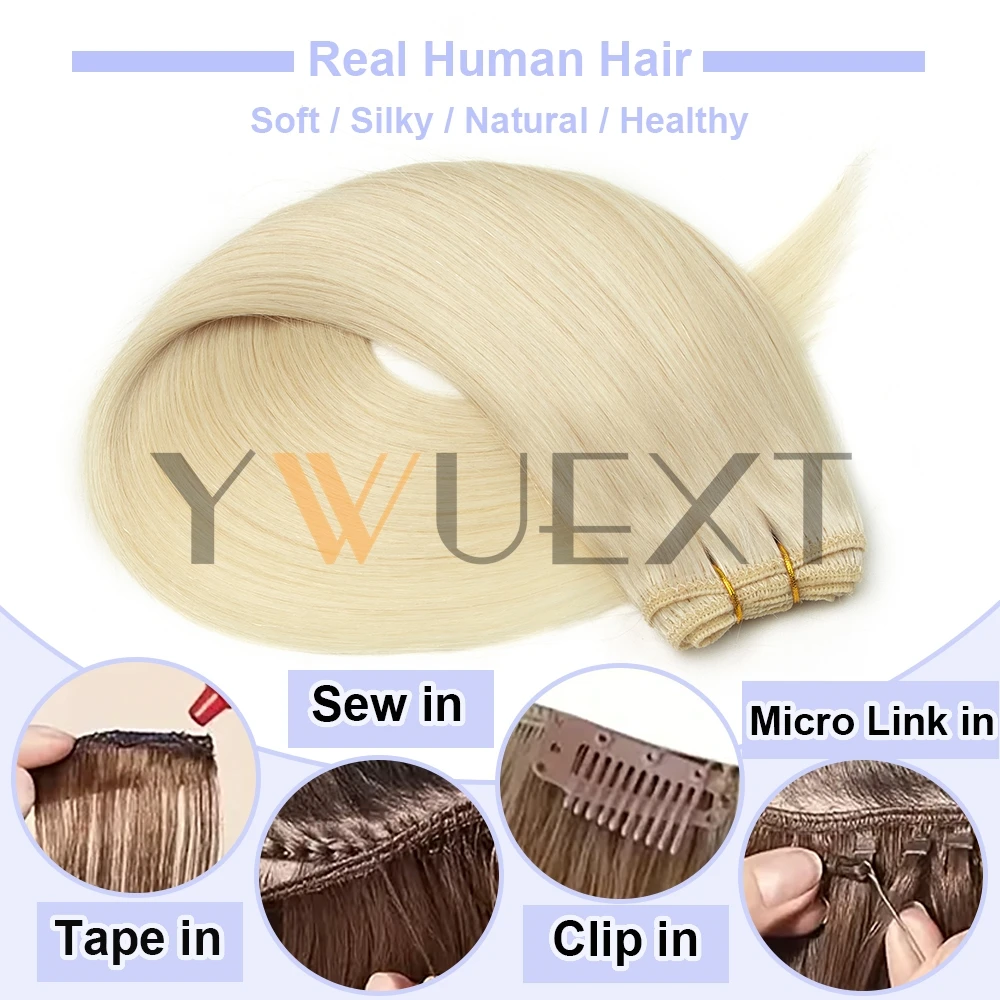 Human Hair Weft Extensions Straight 12"-24" Machine Remy Human Hair  Extension 50g/pack Can Curly Hair Weaves for Women
