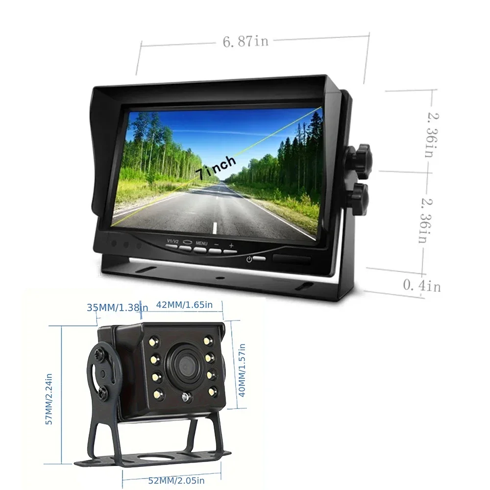 Universal Car Rear view Camera with 7 inch Monitor 12-24v for Truck HD Screen LED Night Vision Waterproof Paking Bus Security