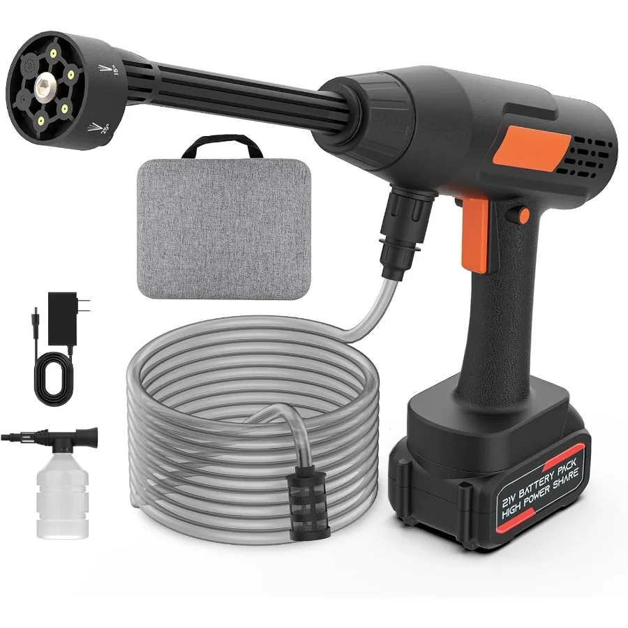 

Беспроводная мойка высокого давления на аккумуляторе, 1100 фунтов на кв. дюйм, портативный пистолет для мойки с насадкой 6-в-1 и пенной насадкой, 21В 3.0Ач, электрическая