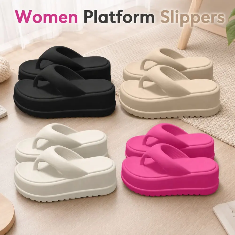 Height-increasing Platform Slippers Non-slip 5CM EVA Women's Flip Flops Soft Sole Anti-odor Beach Sandals Everyday Outfits