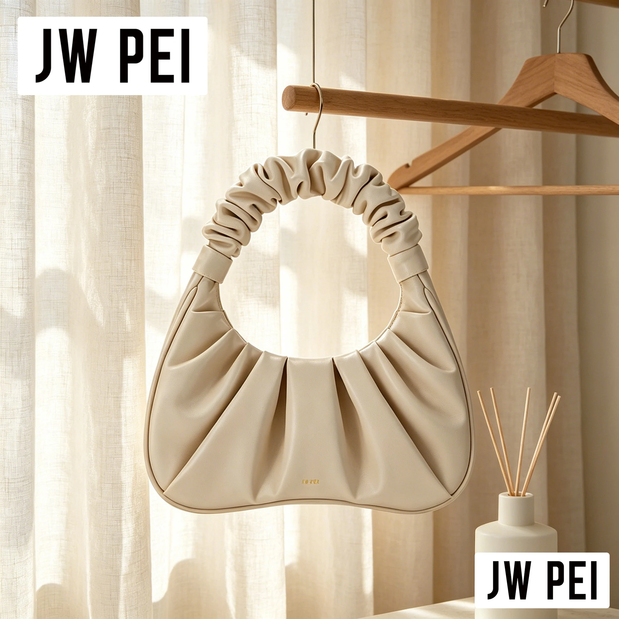2026 Spring Summer New JW PEI Ruched Pleated Cloud Bag Women Soft PU Leather Scrunch Top Handle Hobo Shoulder Handbag
