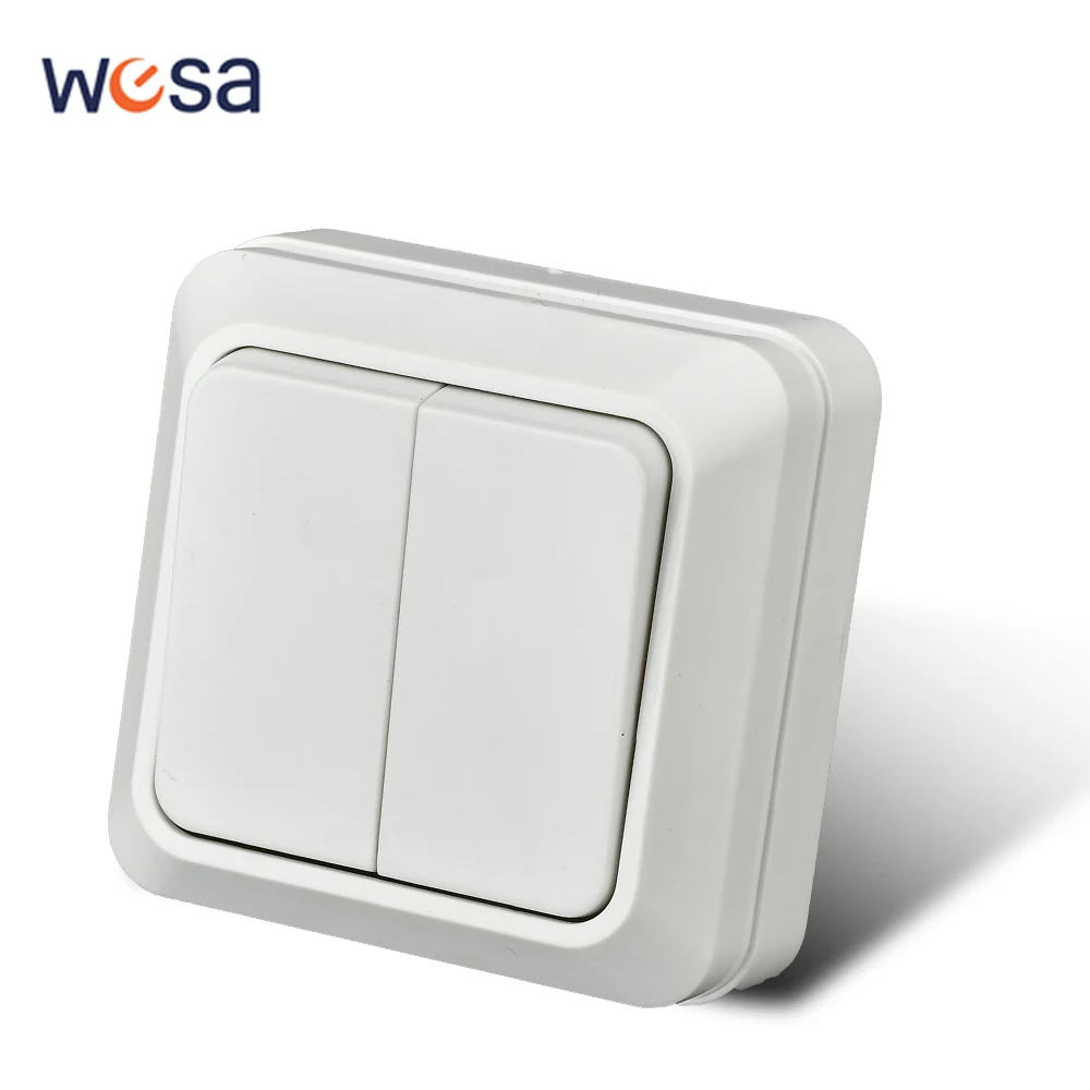 WESA White Wall Mount Switch Classic Flame Retardant Plastic Panel 2 Gang 1 Way Vintage Imitation Color Wall Switch 16A AC