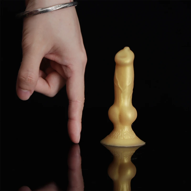 Entry-level Female Masturbator Golden Mini Dog Dildos Realistic Animal Penis Soft Small Wolf Penis Anal Sex Toys For Women 18+