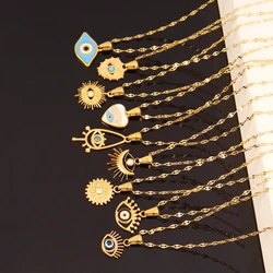 Stainless Steel Turkish Blue Evil Eye Pendant Necklace For Women Clavicle Chain Choker Boho Lucky Jewelry