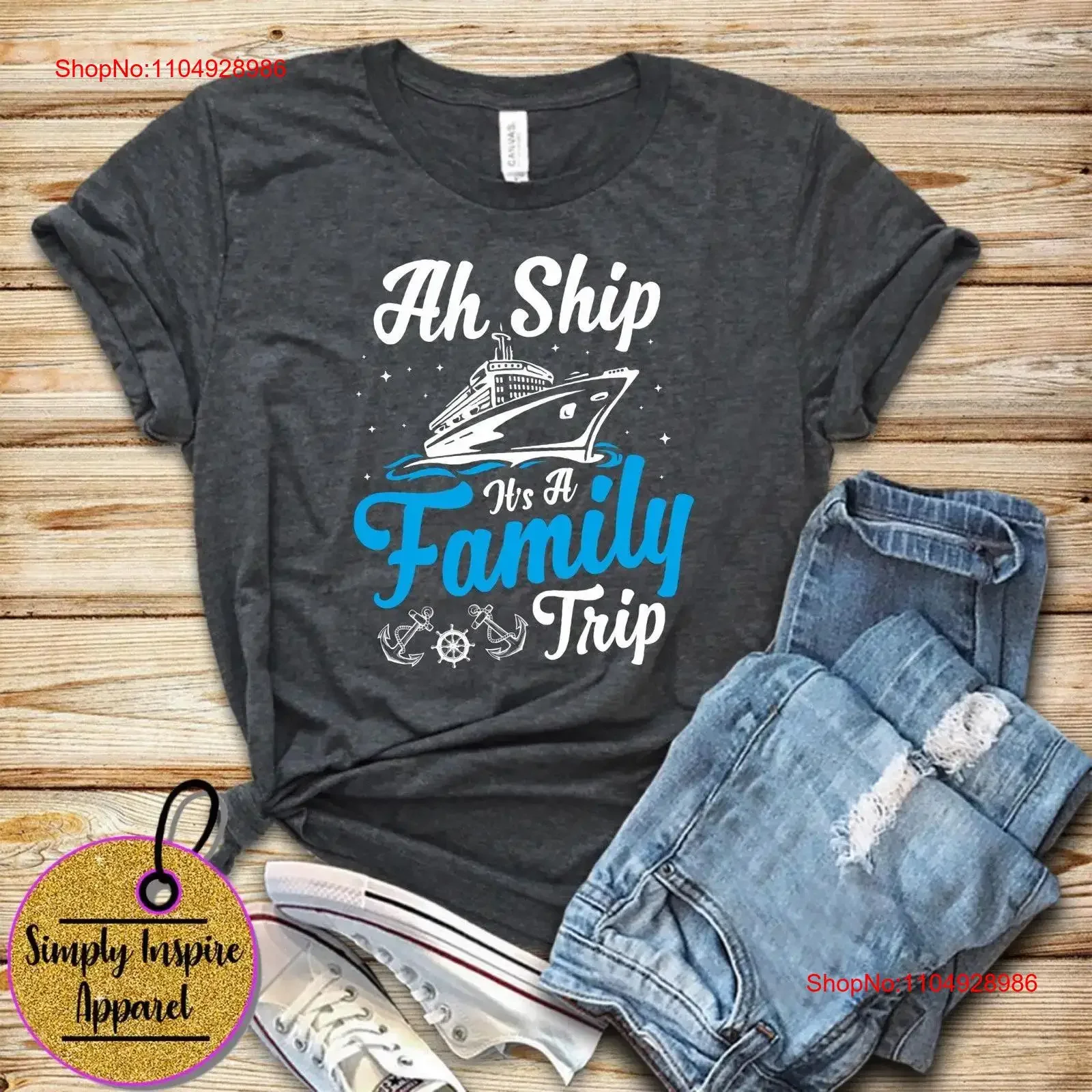 Camiseta de crucero familiar Ah barca es un viaje vacaciones grupo a juego ancla vintage lavado elegante ropa de diseñador ligeramente