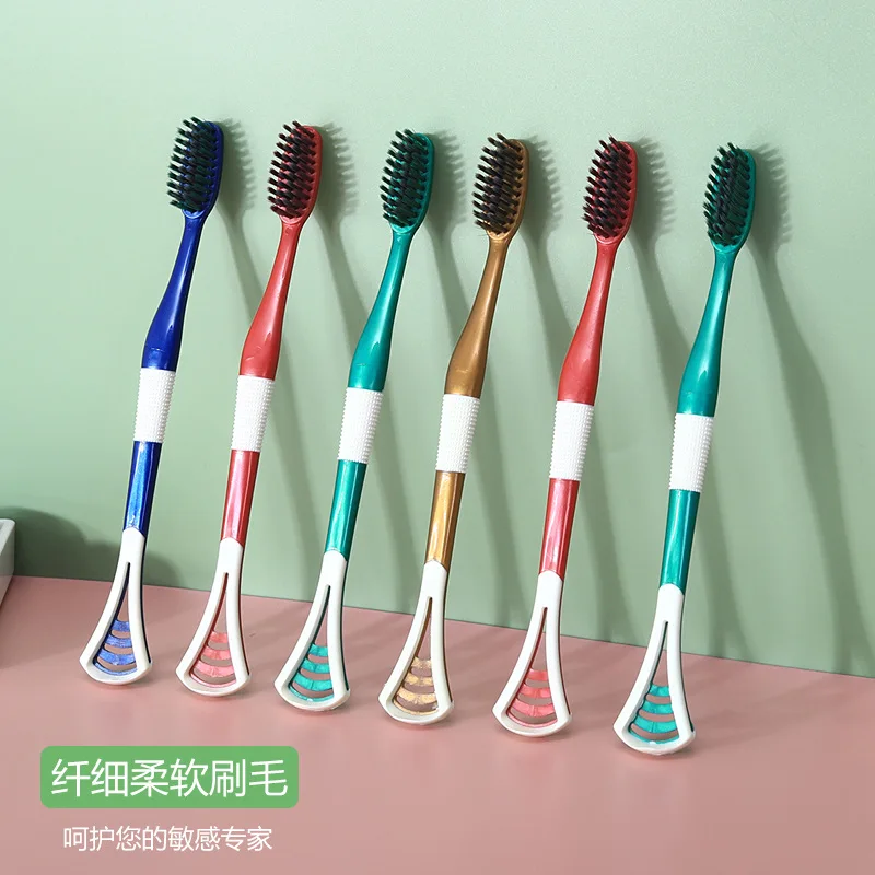 8 Packages Adult Soft Fur Charcoal Toothbrush for Couples Students Home and Family Combined with Tongue Scraping