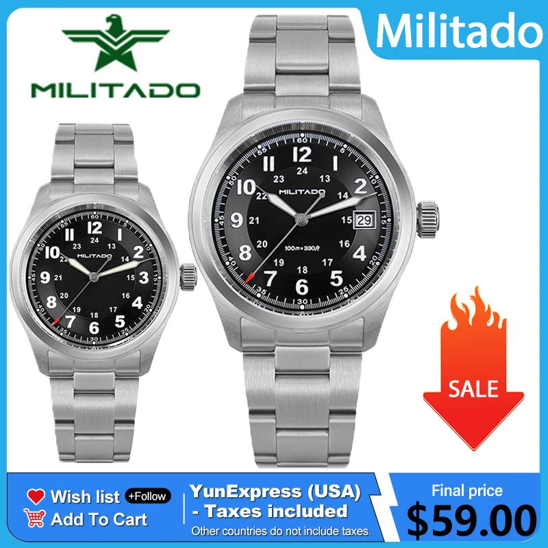 Militado ML08 V2 Military Watch VH31 Ronda 515 Quartz Movement Double Sapphire Crystal C3 BGW9 Luminous 10Bar Waterproof Watch
