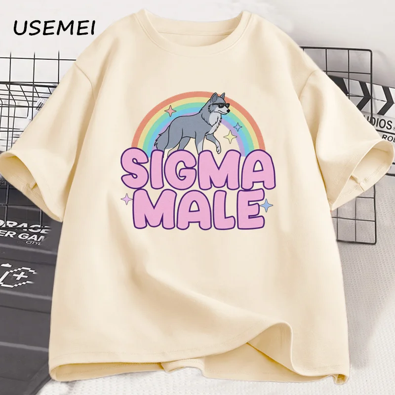 

Sigma Male Lone Wolf T Shirt Funny Weird Rainbow Wolf Graphic Tee Men Women Casual Trendy Loose T-shirt Men's Clothing