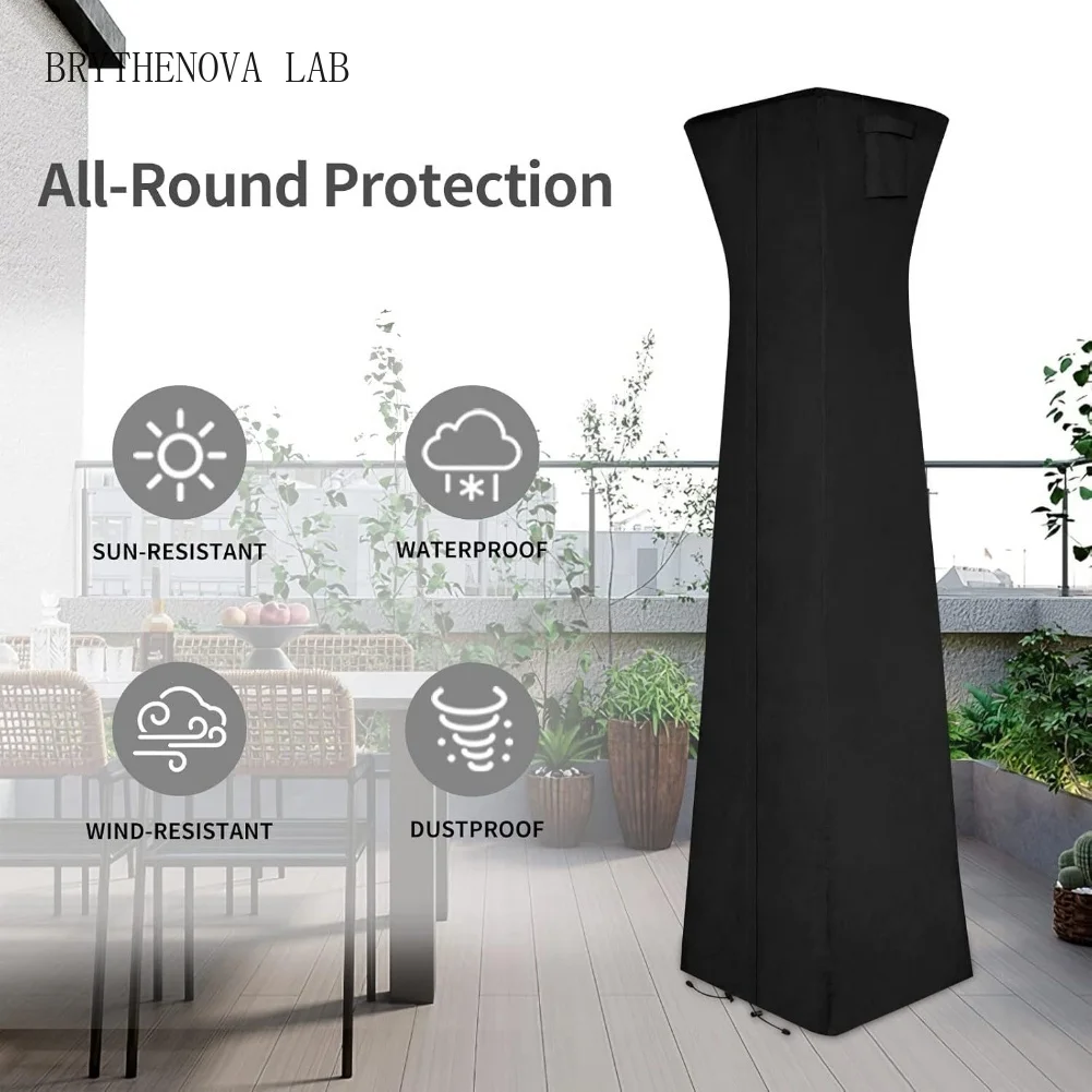 Patio Heater Cover Waterproof Dustproof with Air Vent Length Full Zipper for Pyramid Torch Heater 58x58x228 Cm