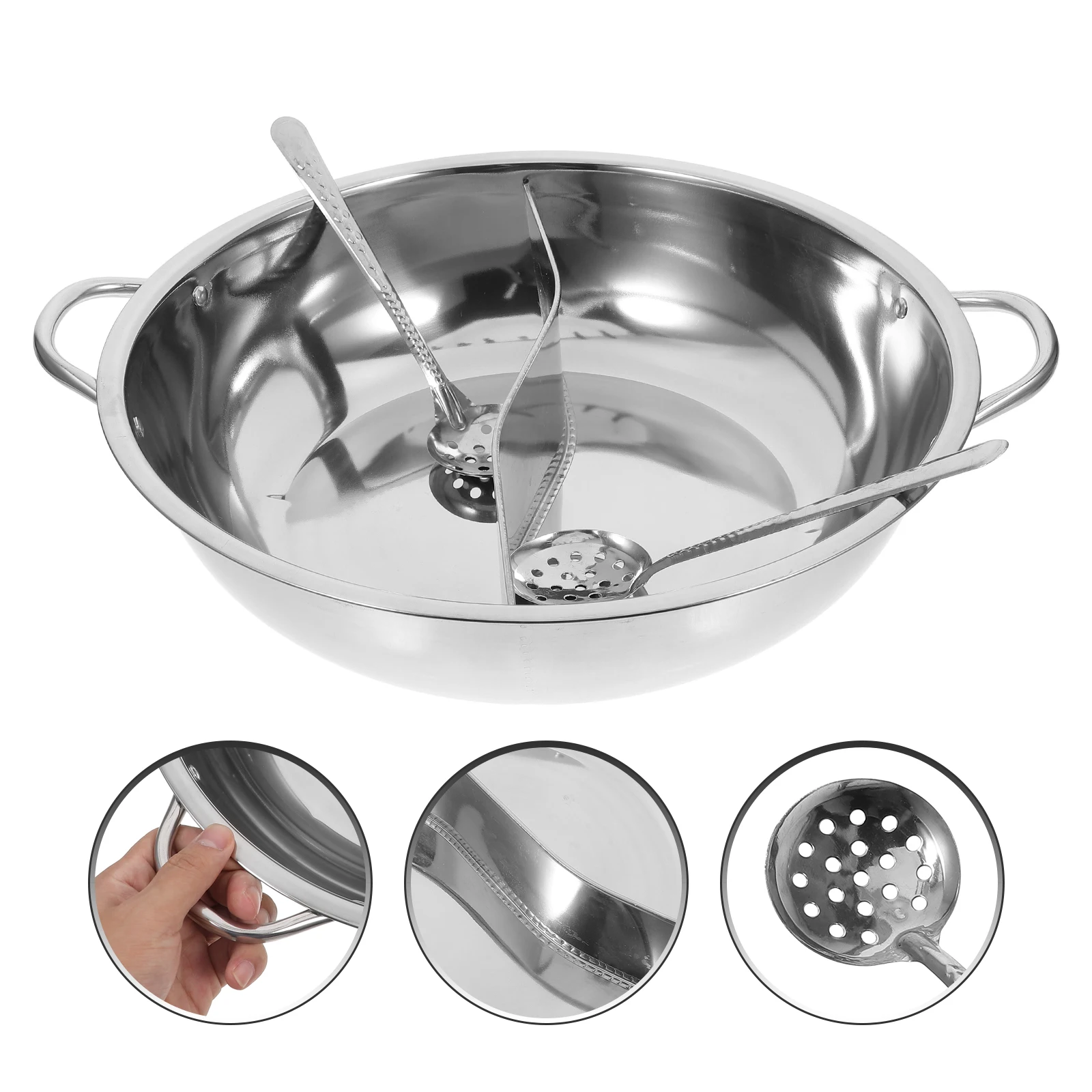 

Stainless Steel Duck Hot Pot 304 Divider Pan Cover Multi-Flavor Soup Pot For Kitchen Restaurant Use Divider Pan