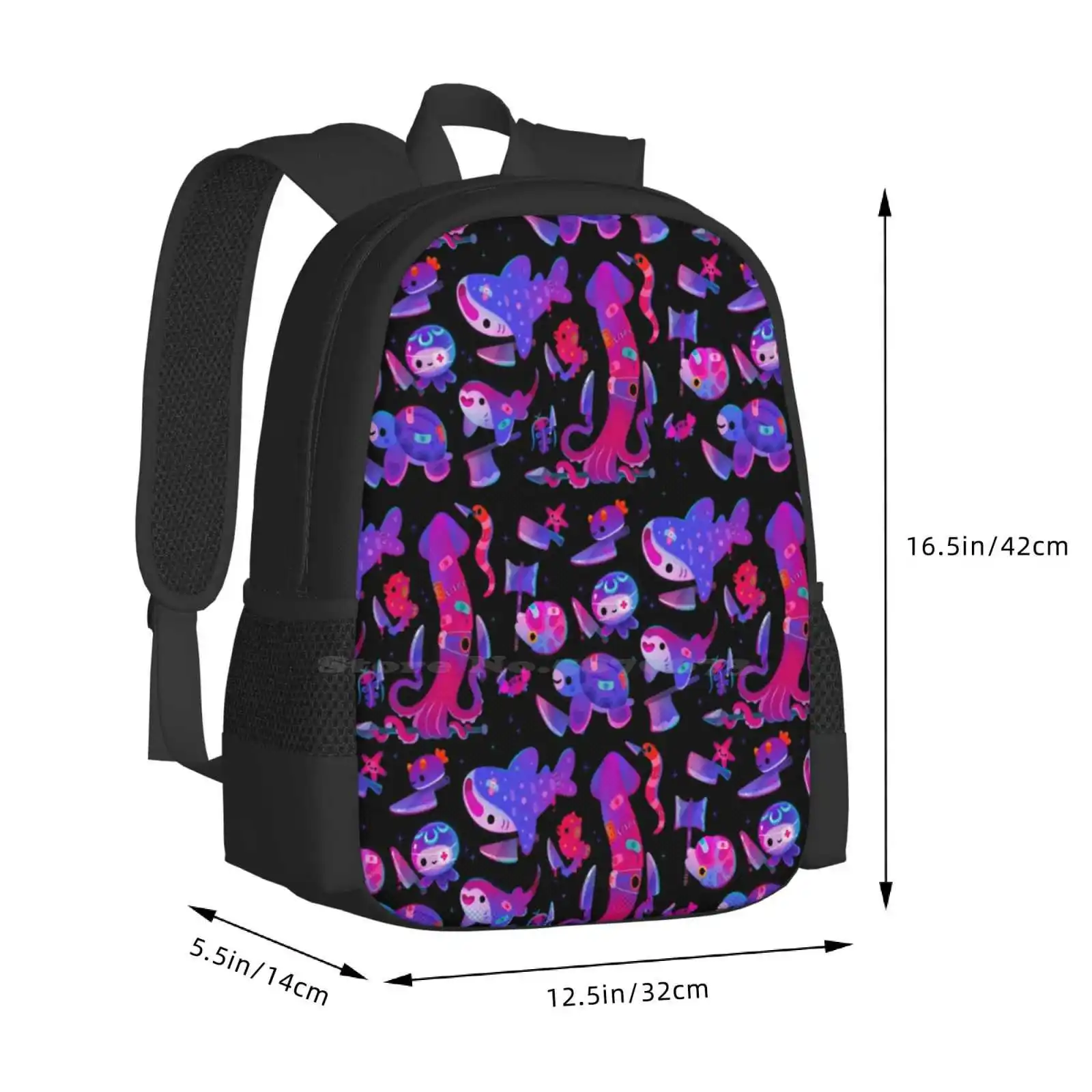 Stabby Marine Life Large Capacity School Backpack Laptop Bags Marine Life Pikaole Cute Kawaii Chibi Halloween Sea Turtle Eye