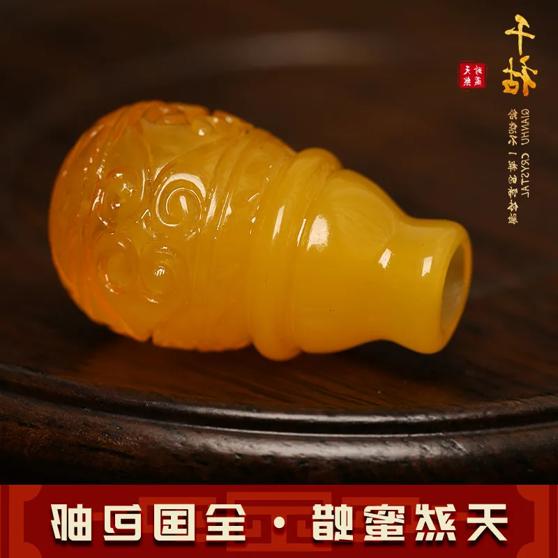 Baltic Live Broadcast Amber Rough Stone Carved Reply Buddha Head Pagoda Yellow Chicken Grease Beeswax One-Piece Three-Way Access