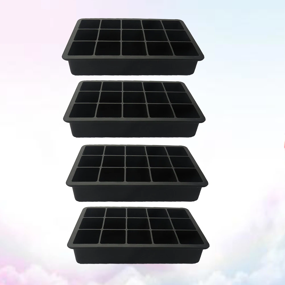 

4 Pcs Ice Tray Mold Silicone Brick 15-cavities Baking DIY Cube Molds Cake Cubes