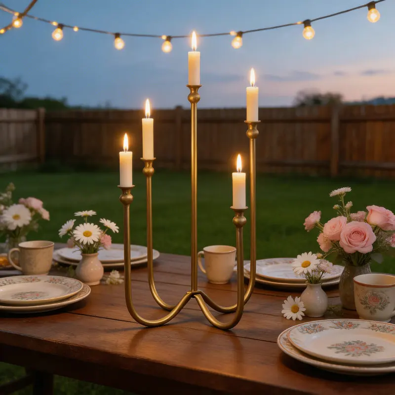 Vintage Multi - Arm Cast Iron Candle Holder, Disassembled Retro Decorative Ornament for Dining Room Living Room Candlestick