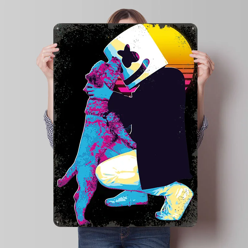 Marshmello Retro Art Tin Plaque Poster Customized Wall Art Retro Vintage Metal Signs for Man Cave Gamer Room Decoration At Home