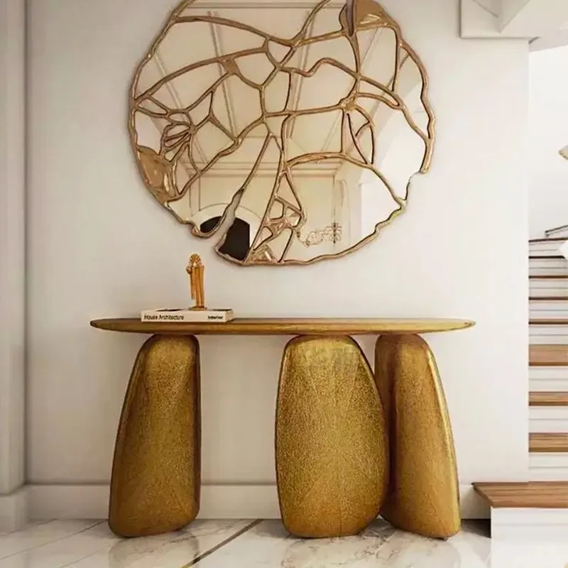 

Italian Luxury Solid Wood Console Living Room Tea Table Modern Creative Gold Coffee Tables Minimalist Design Home Furniture FYCT