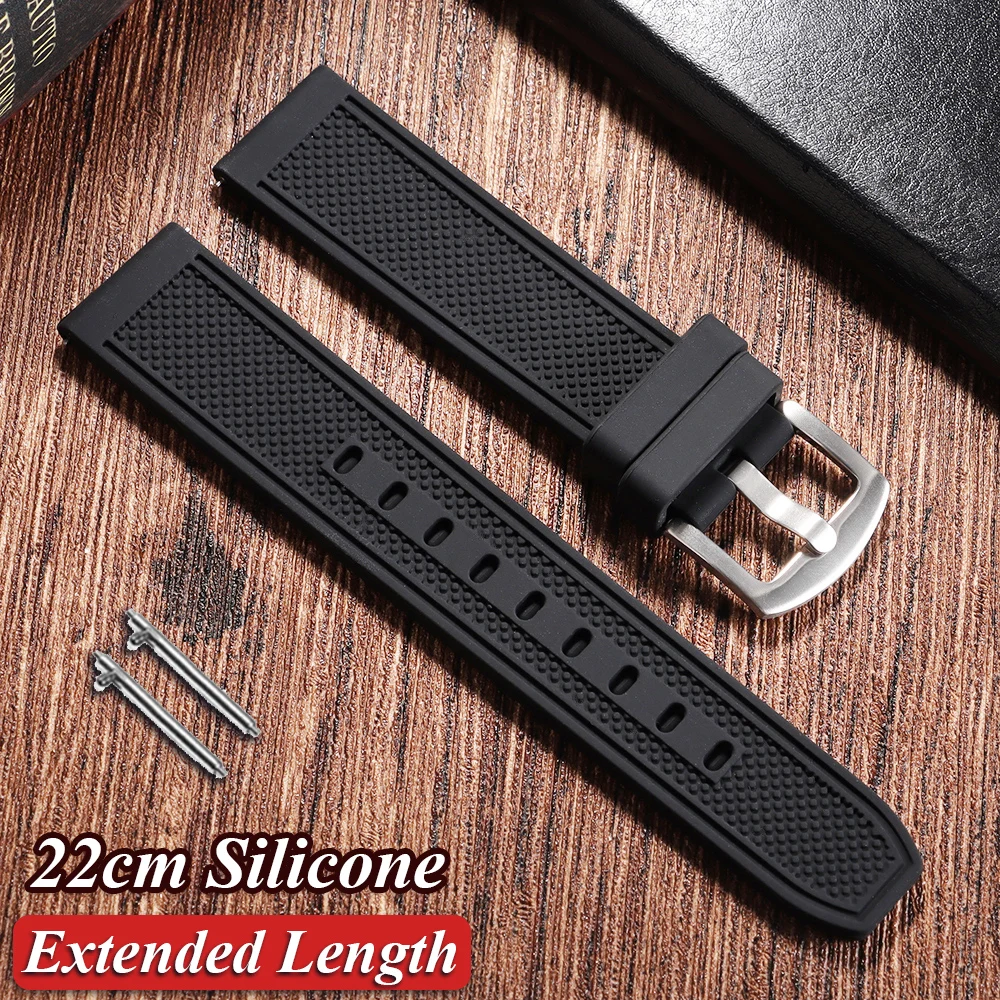 Extended Length Silicone Wristbands for Samsung Galaxy Watch Big Size Long Watch Straps for Seiko 22mm Men Sport Watchbands