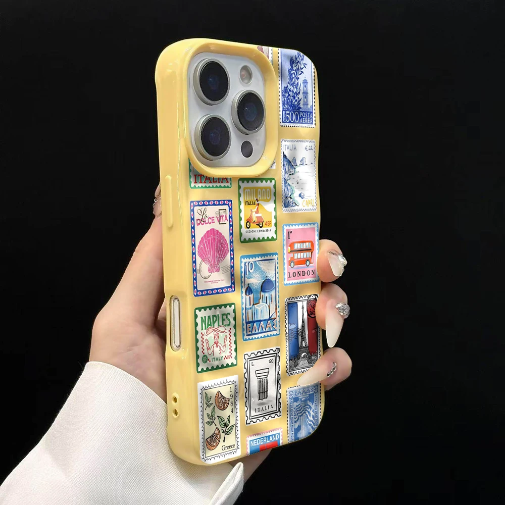 Reisestempel Kreatives Modisches Handyhülle für iPhone 17 16 15 14 13 12 11 Pro Max 14 Plus 17Air Falten-Wellen Weiche Silikonhülle – Detail 11