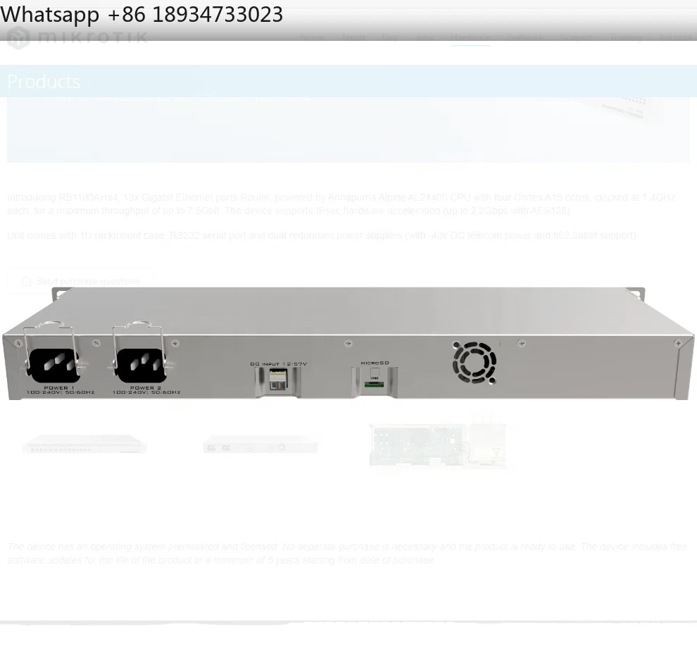 

Mikrotik RB1100AHx4 Мощный маршрутизатор для монтажа в стойку 1U с 13 гигабитыми портами Ethernet Процессор AL21400 с четырехъядерным маршрутизатором A15