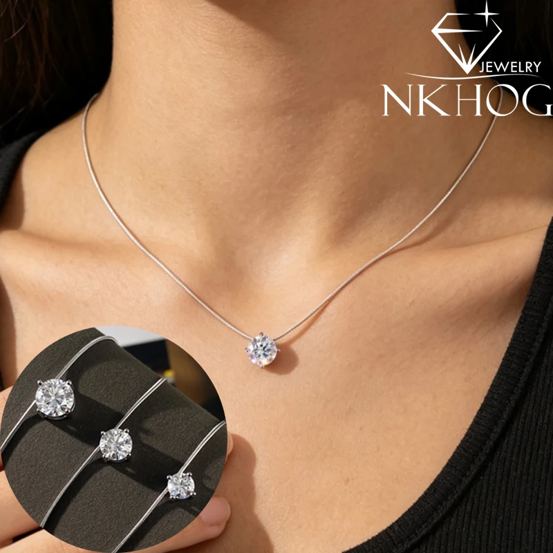 NKHOG 0.5/1/2CT Moissanite Pendant Necklace Women S925 Silver D VVS1 Round Cut Lab Diamond Necklaces Certified Fine Jewelry Gift