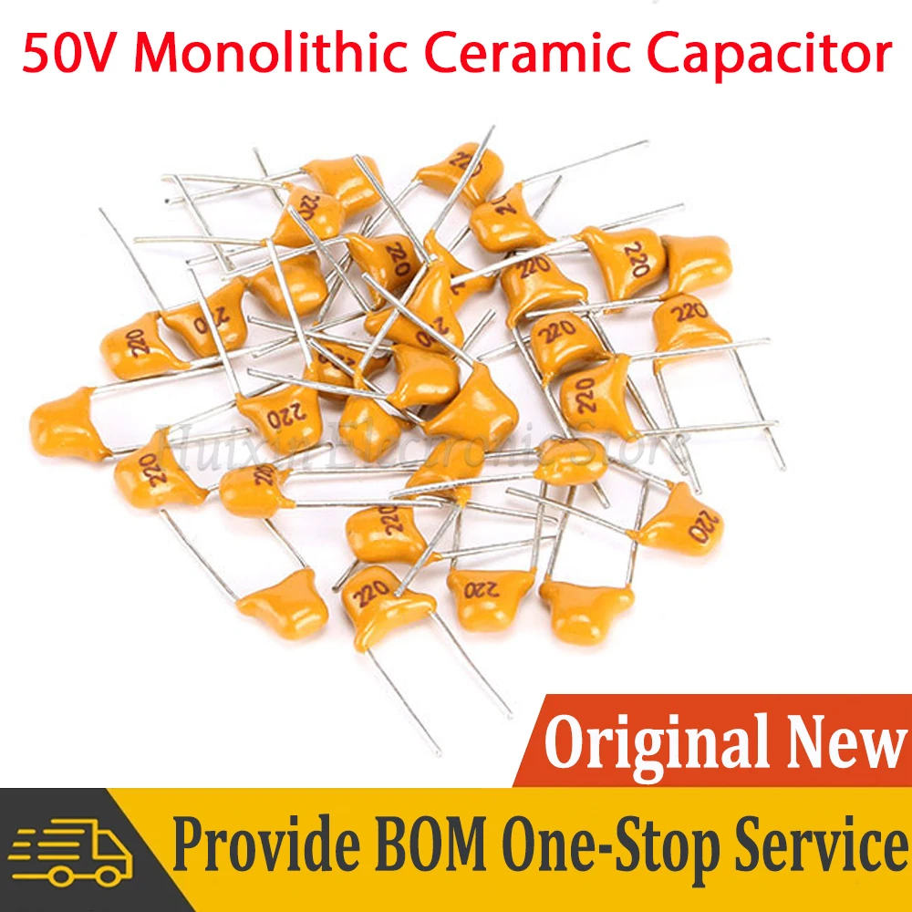 

100pcs/lot Multilayer Monolithic Ceramic Capacitor 50V 22pF~4.7uF 103 104 105 22pF 47pF 680pF 1nF 10nF 100nF 0.1uF 1uF P=5.08mm