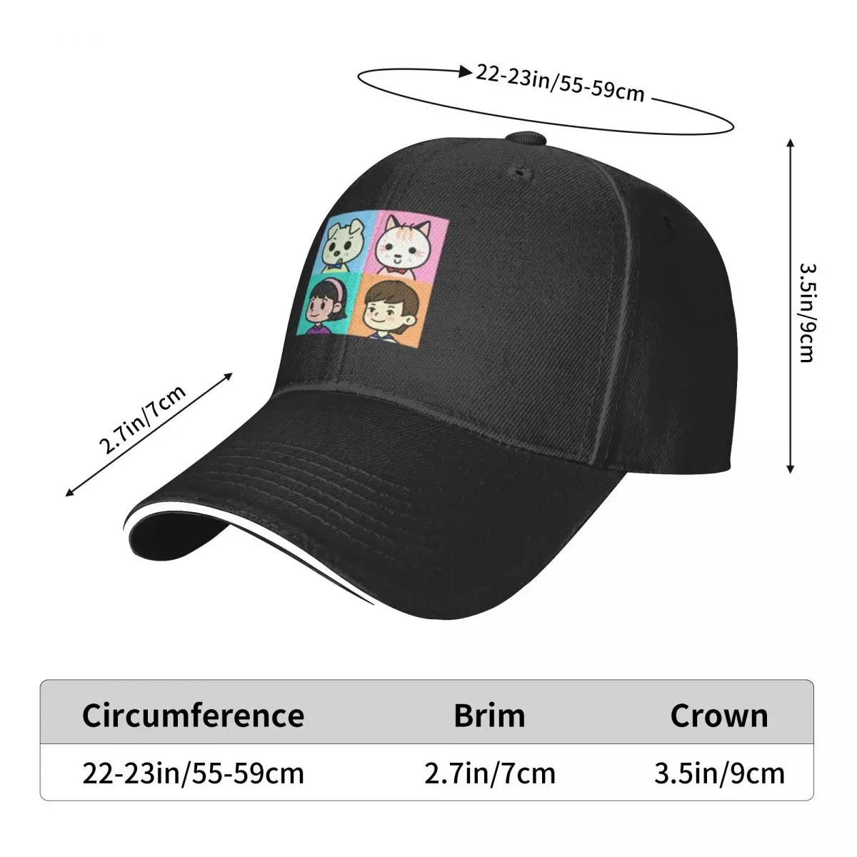 Casquette de Baseball pour Fille et Garçon, Chapeau, Chat, Chien, A