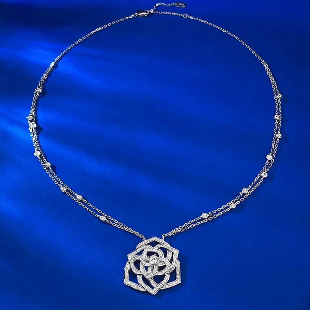 

Karachis 100% 925 Sterling Silver Lab Sapphire Gemstone Romantic Flower Pendant Necklace Women Jewelry Anniversary Gifts