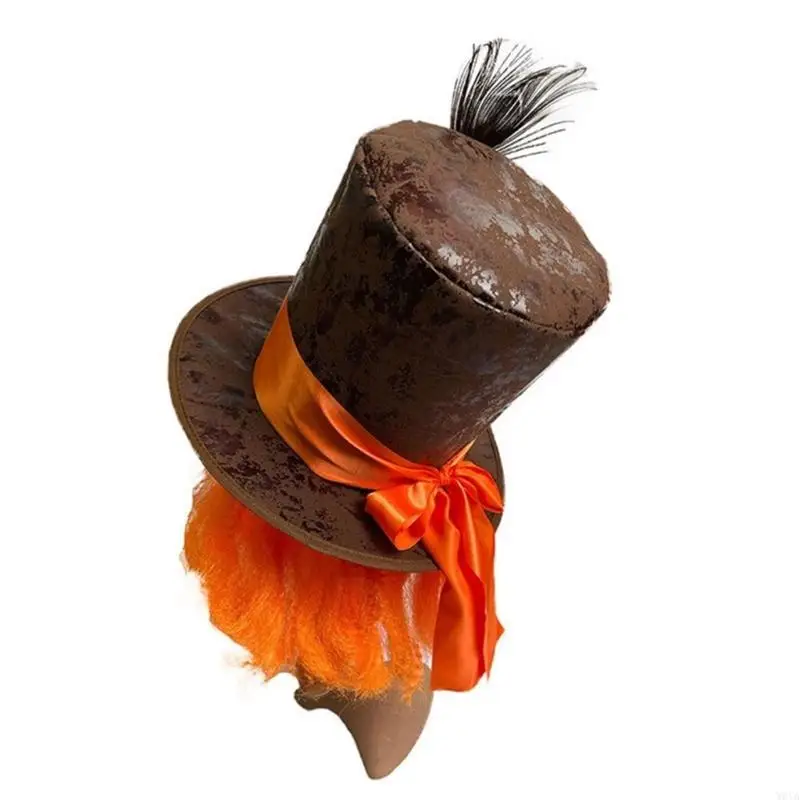 

W0YA 2pcs Halloween Cosplay Top Hat with Beard Women Halloween Stage Performances Hat Festival Carnivals Party Cosplay Hat