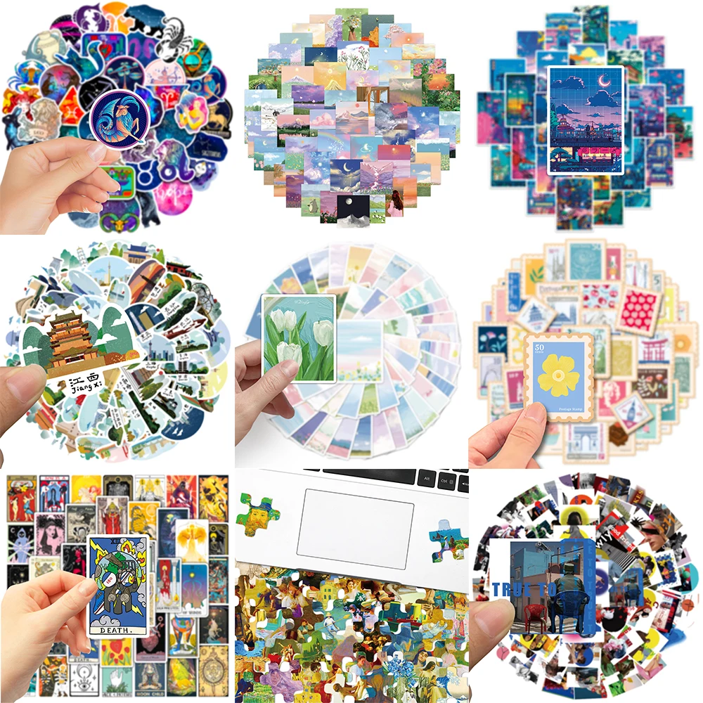 10/30/50PCS Cartoon Art Painting Stickers Series Illustration Puzzles Graffiti Luggage Notebook Skateboard Decoration Wholesale