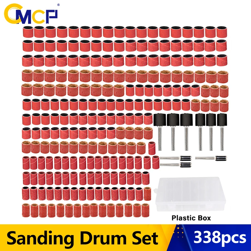 

CMCP 338 шт. Набор шлифовальных барабанов 80 120 320, шлифовальные ленты с шлифовальными оправками 1/2 3/8 1/4 дюйма для вращающихся инструментов Dremel