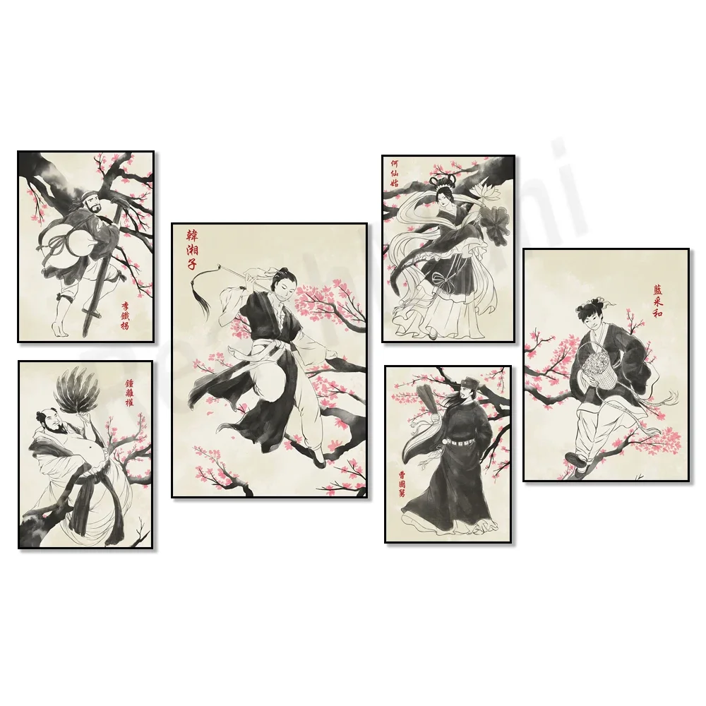 Eight Immortals Crossing The Sea Vintage Mythology Characters Posters Print Canvas Painting Wall Art Picture for Room Home Decor