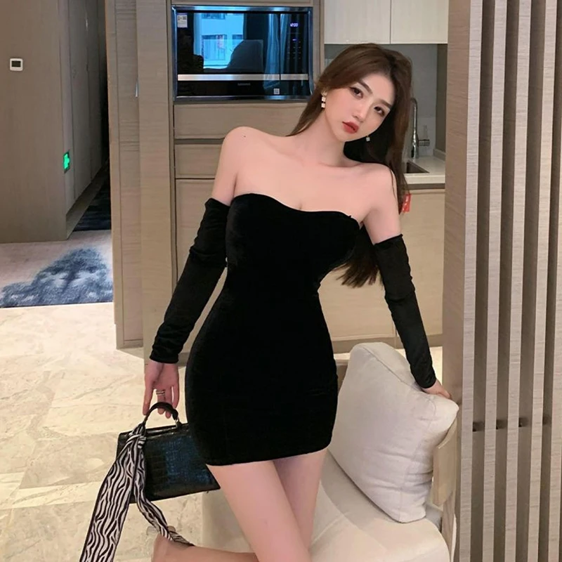 Women Strapless Sexy Wrapped Chest-wrapped Sleeves Party Banquet Short Dress