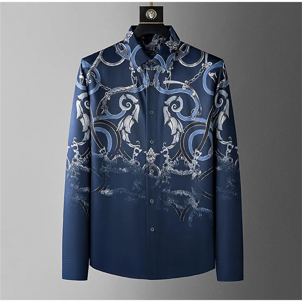 Luxury Printed Shirt Men\'s Long Sleeve Casual Shirt High Quality Fashion Popular Premium Korean Large Size Men\'s Clothing XS-6XL