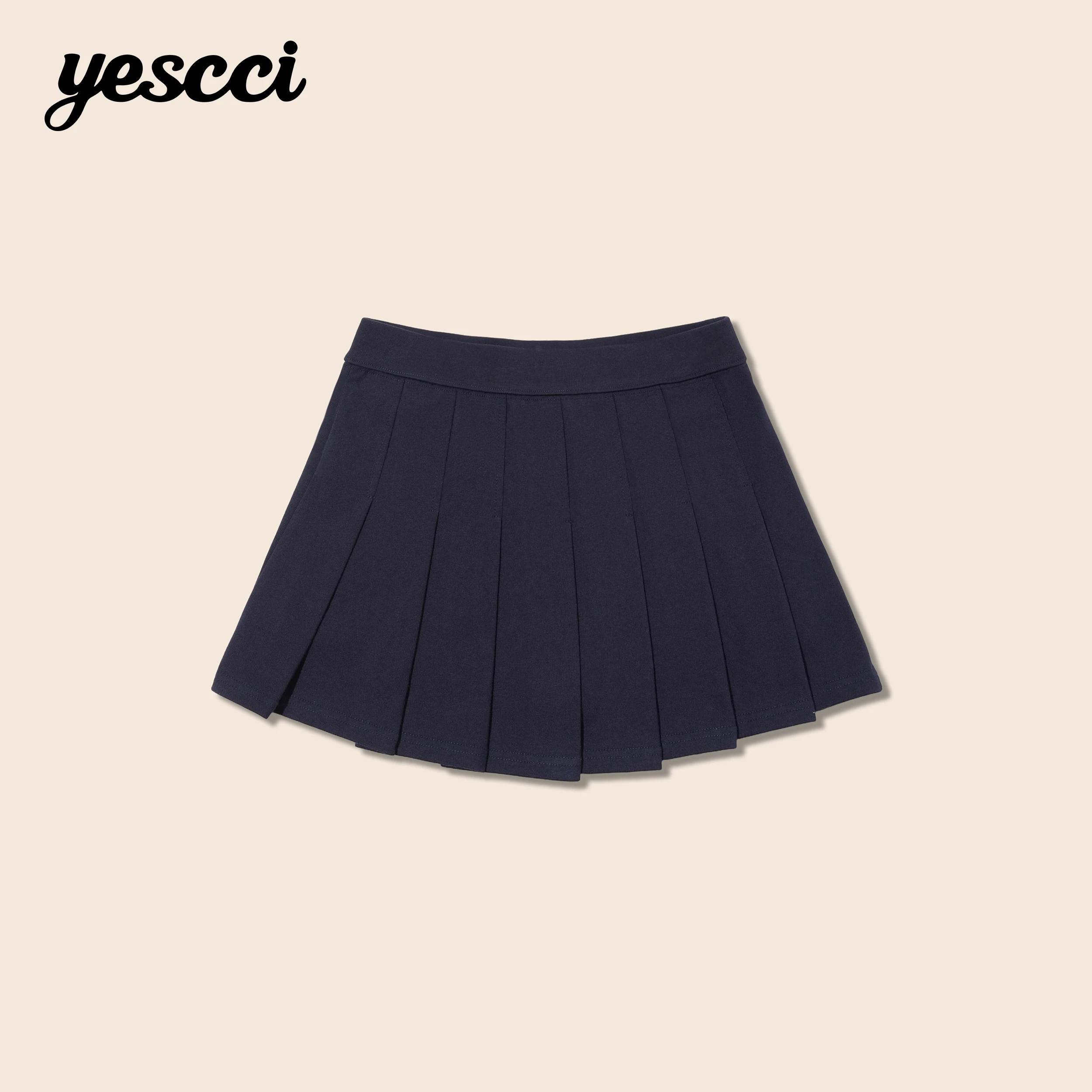 YESCCI Pleated Skirt Adjustable Drawstring Waist 100% Cotton Mini Skirt Built-in Shorts Soft Casual Women's Clothing S56146034