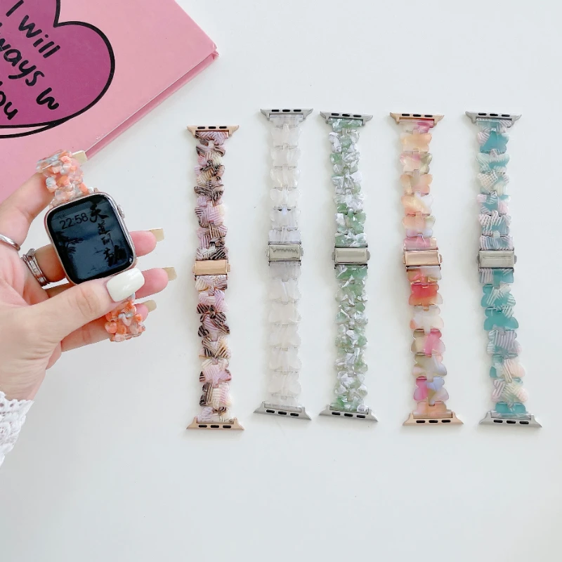 

Resin Strap for Apple Watch Band Ultra 9 8 7 45mm 41mm Butterfly Shape Women Bracelet for IWatch 6 5 4 SE 44mm 40mm 42mm 38mm