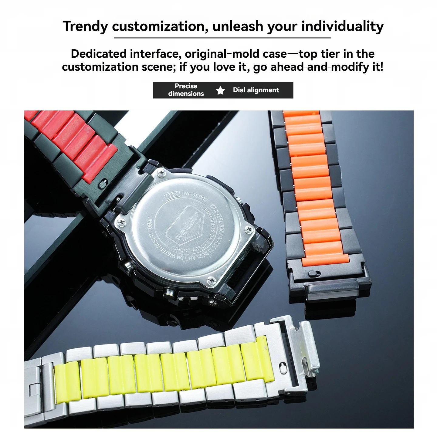 The steel belt is suitable for Casio small square GW-B5600 DW5600 GW-M5610 series composite stainless steel watch belt for men