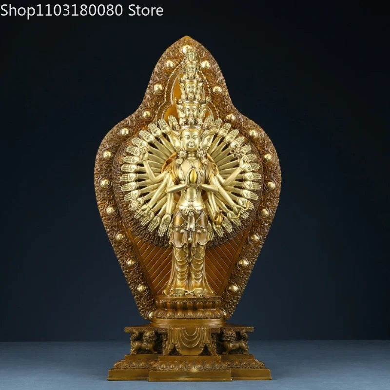 

Copper Brass carved Thousand-Hand Kwan-yin buddha statue Tibet Guanyin Avalokitesvara sculpture Large size, 65cm