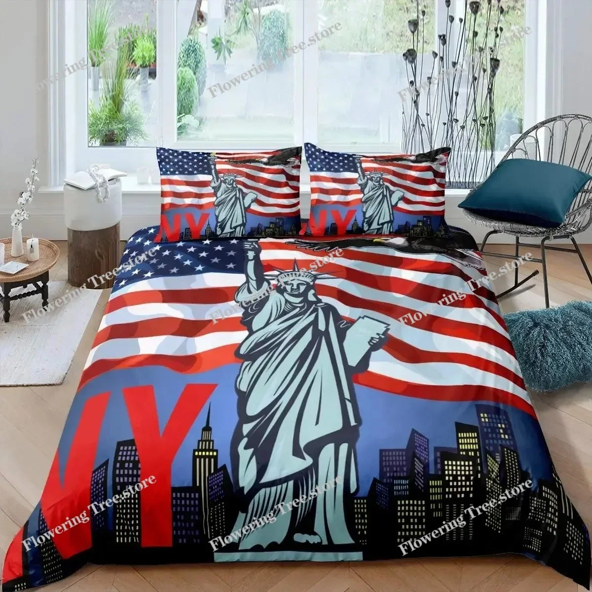 Statue Of Liberty Duvet Cover Set World Famous Building Bedding Set For Boys Girls Microfiber New York Landmark Comforter Cover