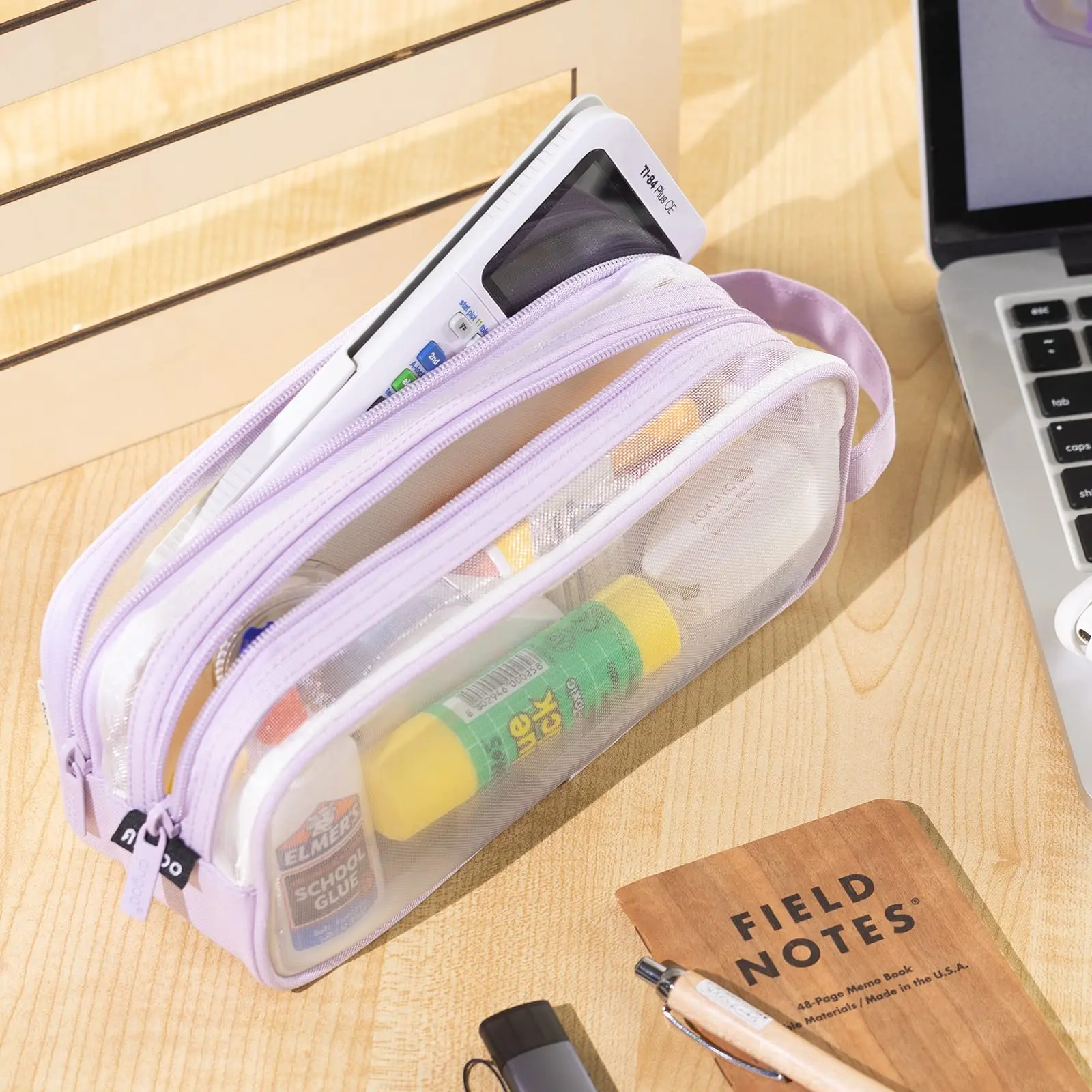 Estuche para lápices transparente morado, bolsa de papelería sencilla de gran capacidad, linda bolsa de cosméticos, suministros de estudio para estudiantes, suministros de oficina